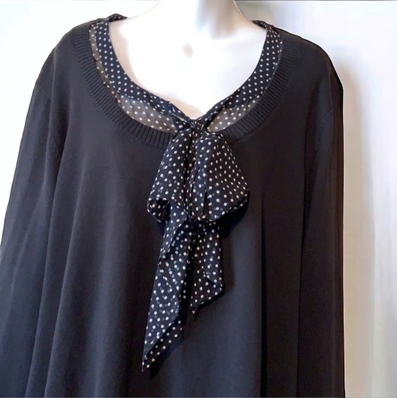 Talbot's black sweater with polka dot accent bow front accent size 3x - Picture 4 of 8